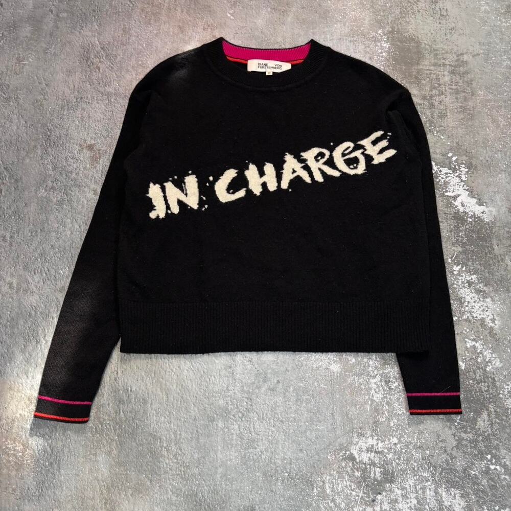 Diane Von Furstenberg In Charge Cashmere Sweater.Black & Pink Size XS